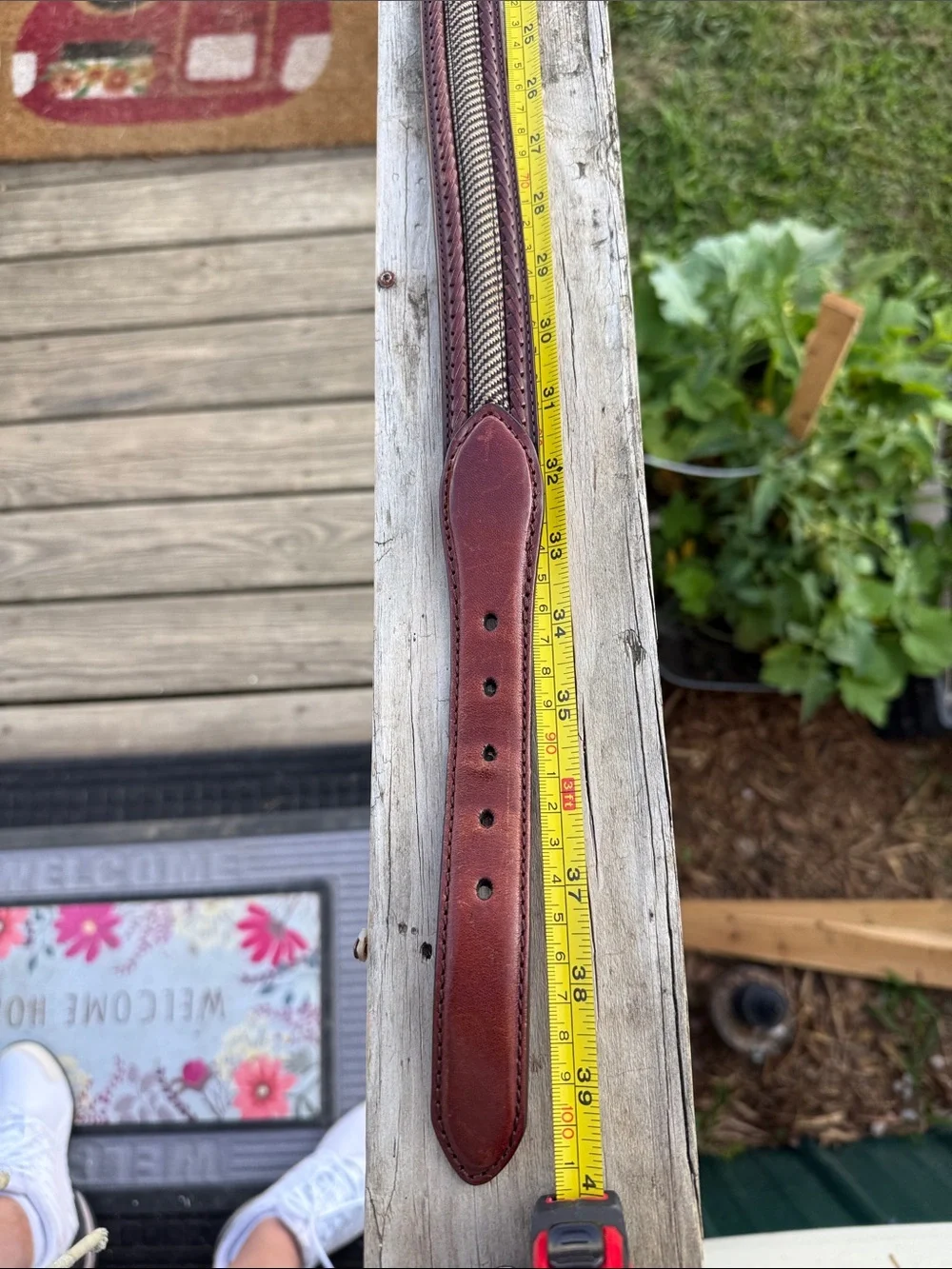 Brighton Brown Leather Belt with Woven Inlay and Brass Buckle